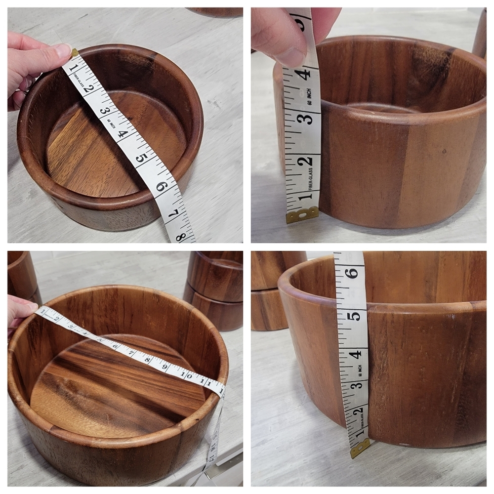 Vintage Wooden Salad Bowl Set: Serving Bowl & 4 Small Bowls - Picture 15 of 17